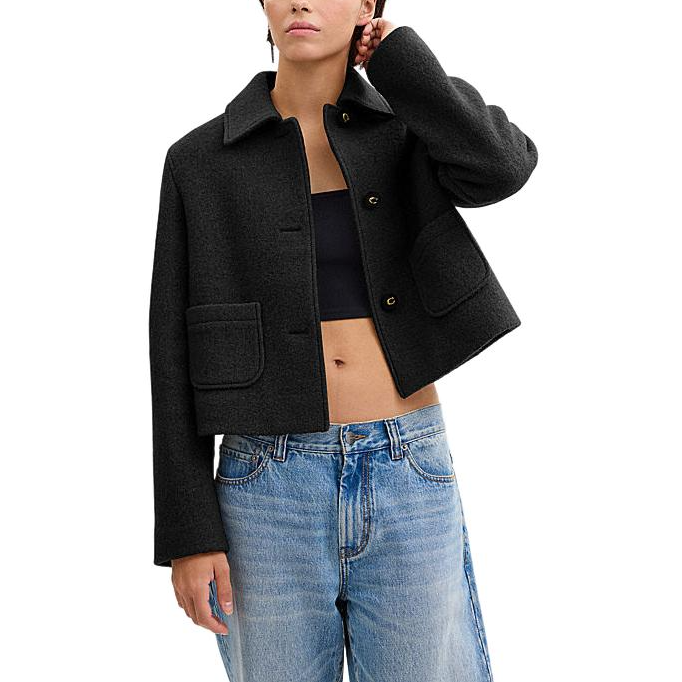 Lookbook (Women) COACH  FW24 Black Solid Short Coat with Lapel Long Sleeves CV314-BLK