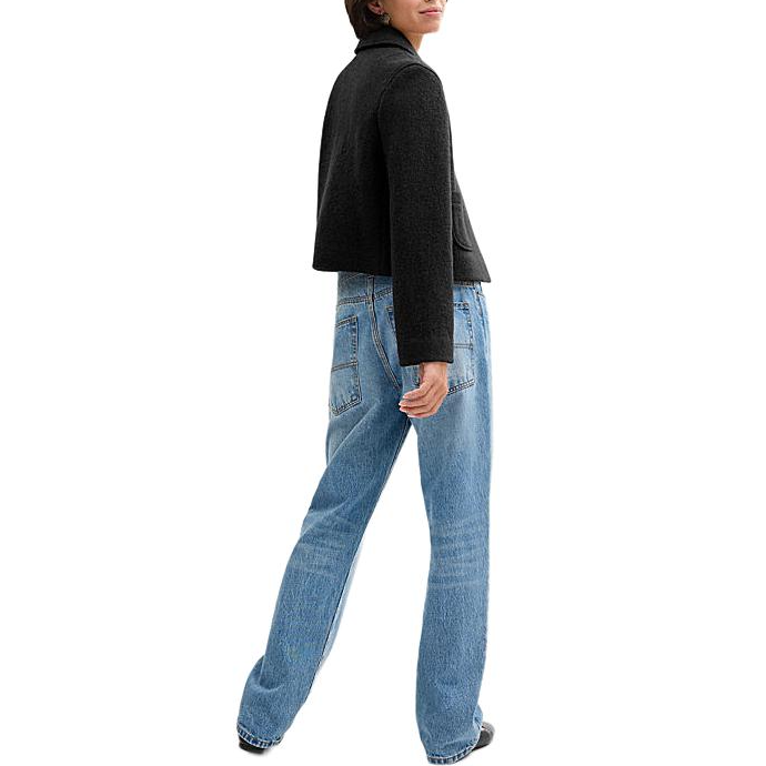 Shop (Women) COACH  FW24 Black Solid Short Coat with Lapel Long Sleeves CV314-BLK