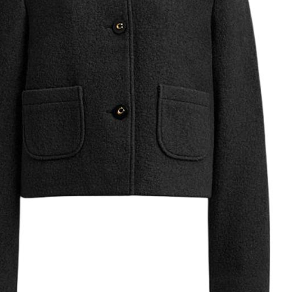 Sizing (Women) COACH  FW24 Black Solid Short Coat with Lapel Long Sleeves CV314-BLK