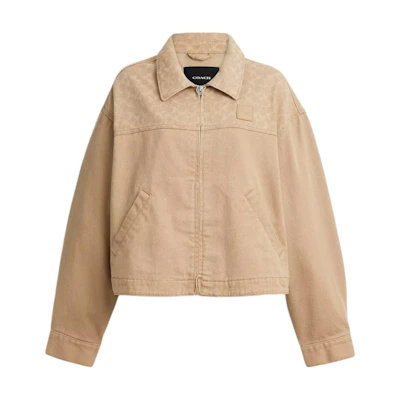 (Women) COACH FW25 Monogram Denim Cotton Zip-Up Workwear Jacket. CBB72-Y0P