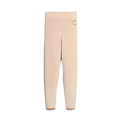 (Women) COACH High-Waisted Straight-Leg Casual Sweatpants Khaki Color CE425-IVO
