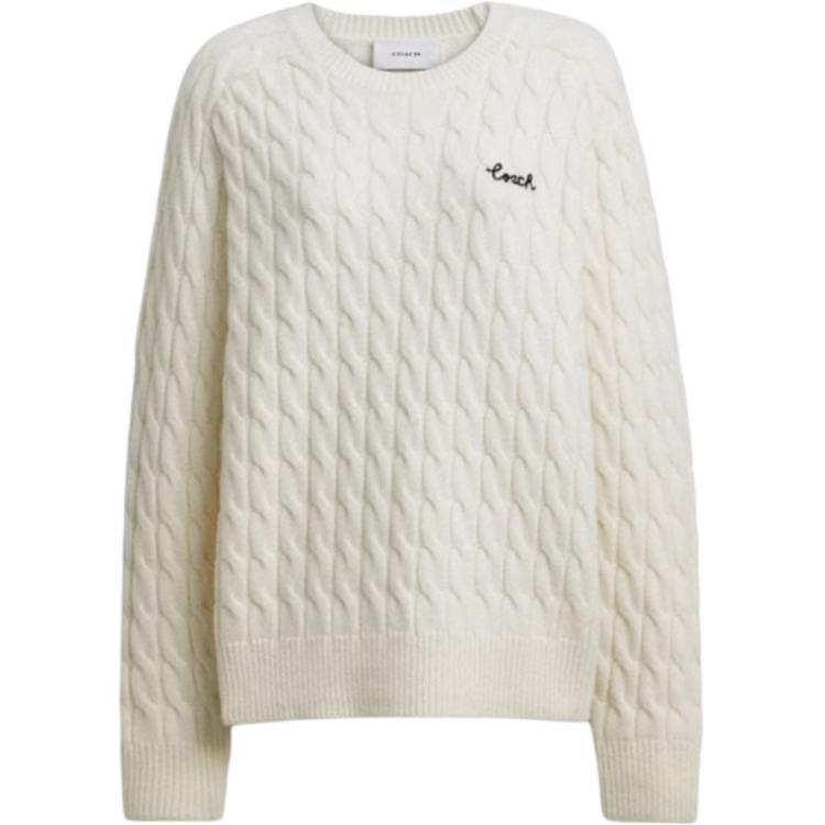 (Women) COACH  Ivory Cable Knit Long Sleeve Sweater Round Neck FW24. CY564-IVO