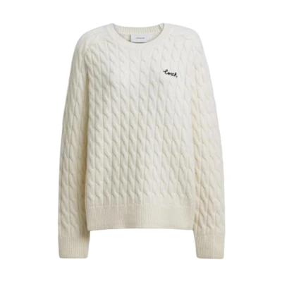 (Women) COACH Ivory Cable Knit Long Sleeve Sweater Round Neck FW24. CY564-IVO