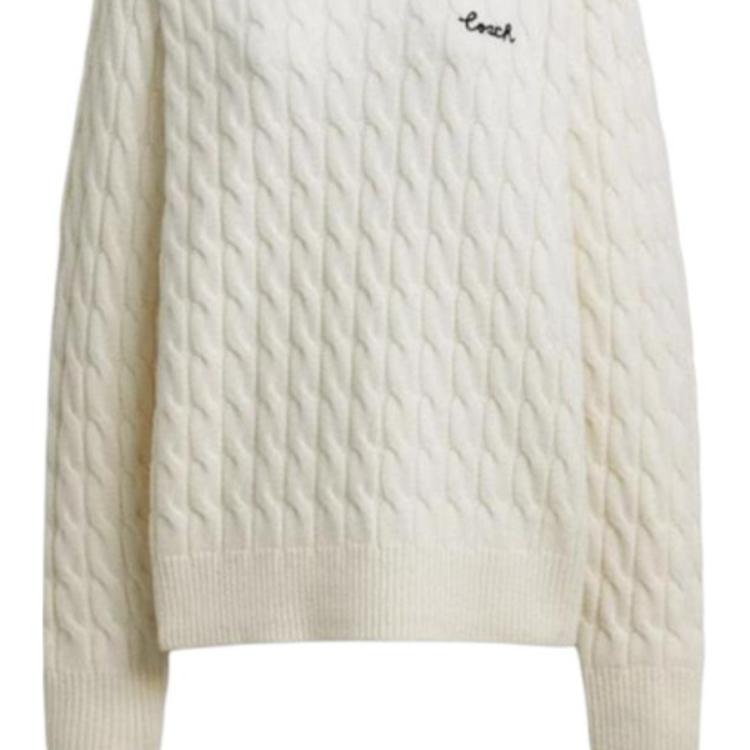 Details for (Women) COACH  Ivory Cable Knit Long Sleeve Sweater Round Neck FW24. CY564-IVO