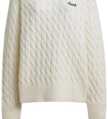 (Women) COACH Ivory Cable Knit Long Sleeve Sweater Round Neck FW24. CY564-IVO Details for (Women) COACH Ivory Cable Knit Long Sleeve Sweater Round Neck FW24. CY564-IVO