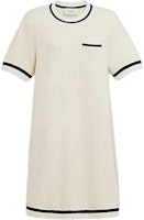 (Women) COACH Knitted Short Sleeve Mini Dress Ivory White SS24 Striped Trim. CT693-VMI (Women) COACH Knitted Short Sleeve Mini Dress Ivory White SS24 Striped Trim. CT693-VMI