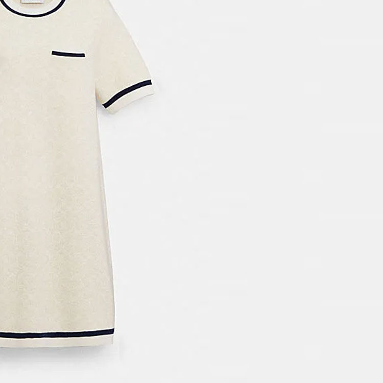 Details for (W) COACH Mini Dress Lengan Pendek Rajut Putih Gading SS24 dengan Trim Garis. CT693-VMI