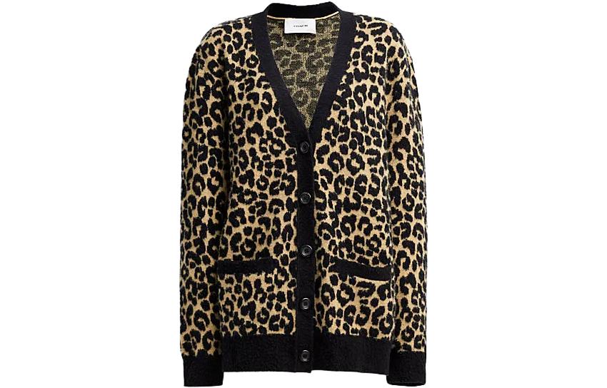 Order (W) COACH 豹纹印花休闲卡其色长袖针织开衫. CM789-TAM