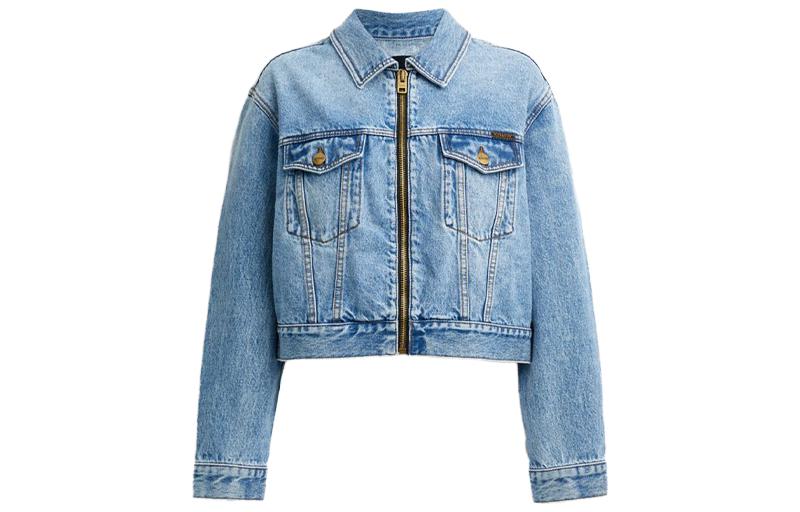 (Women) COACH  Light Blue Denim Jacket with Zipper and Point Collar Long Sleeves CJ291-LBL