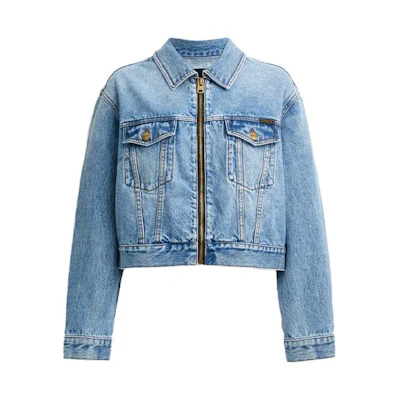 (Women) COACH Light Blue Denim Jacket with Zipper and Point Collar Long Sleeves CJ291-LBL