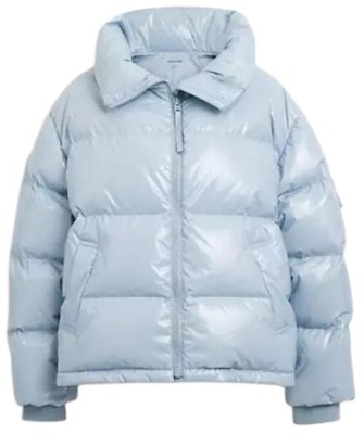 (Women) COACH Light Blue Puffer Jacket with Zipper and Collar. CM607-LBL Order (Women) COACH Light Blue Puffer Jacket with Zipper and Collar. CM607-LBL