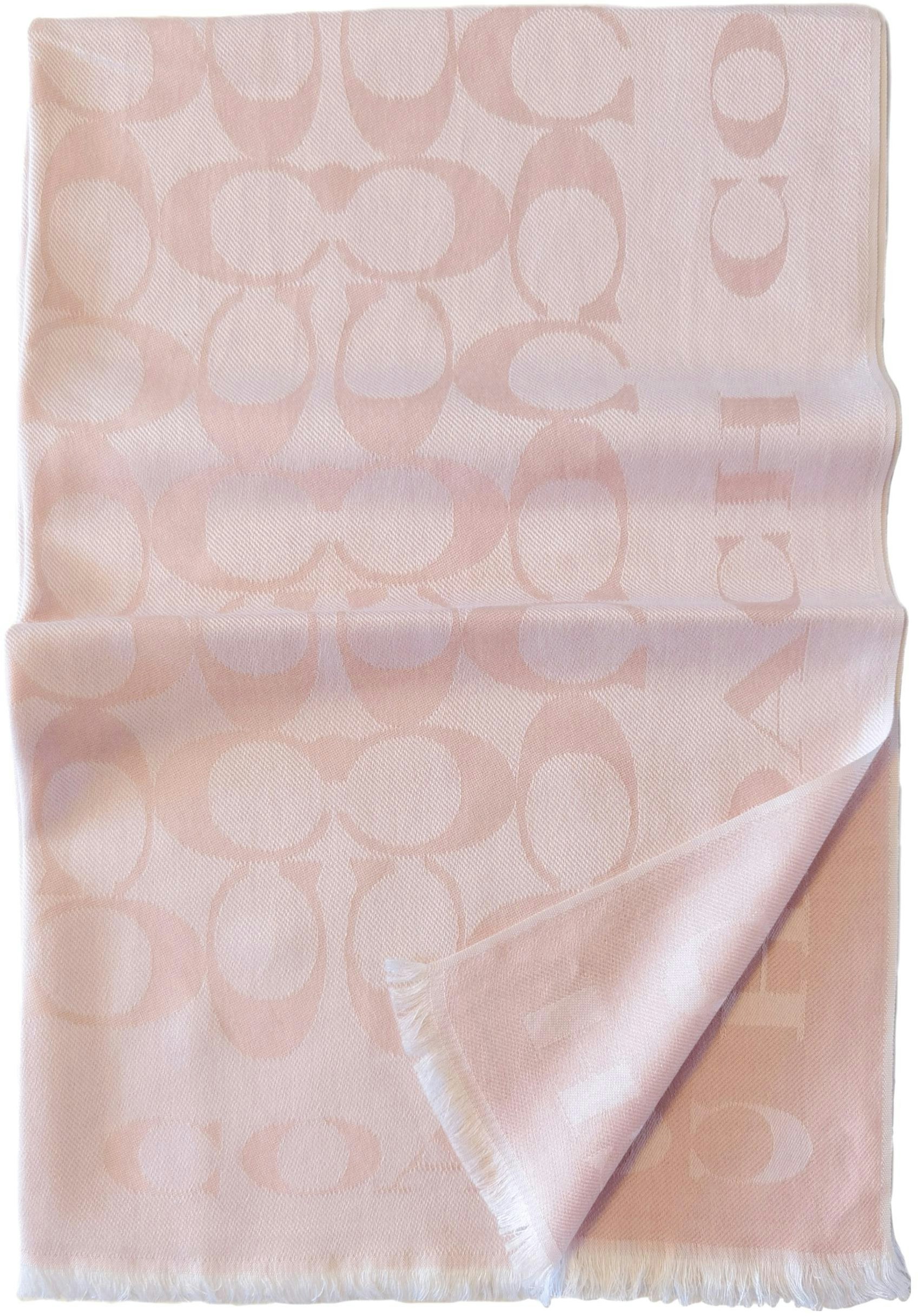 women-coach-light-pink-fashion-letter-print-logo-silk-scarf-cb-690-blh