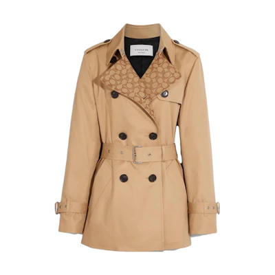(Women) COACH Long Sleeve Double-Breasted Trench Coat in Khaki. CG052-EAL