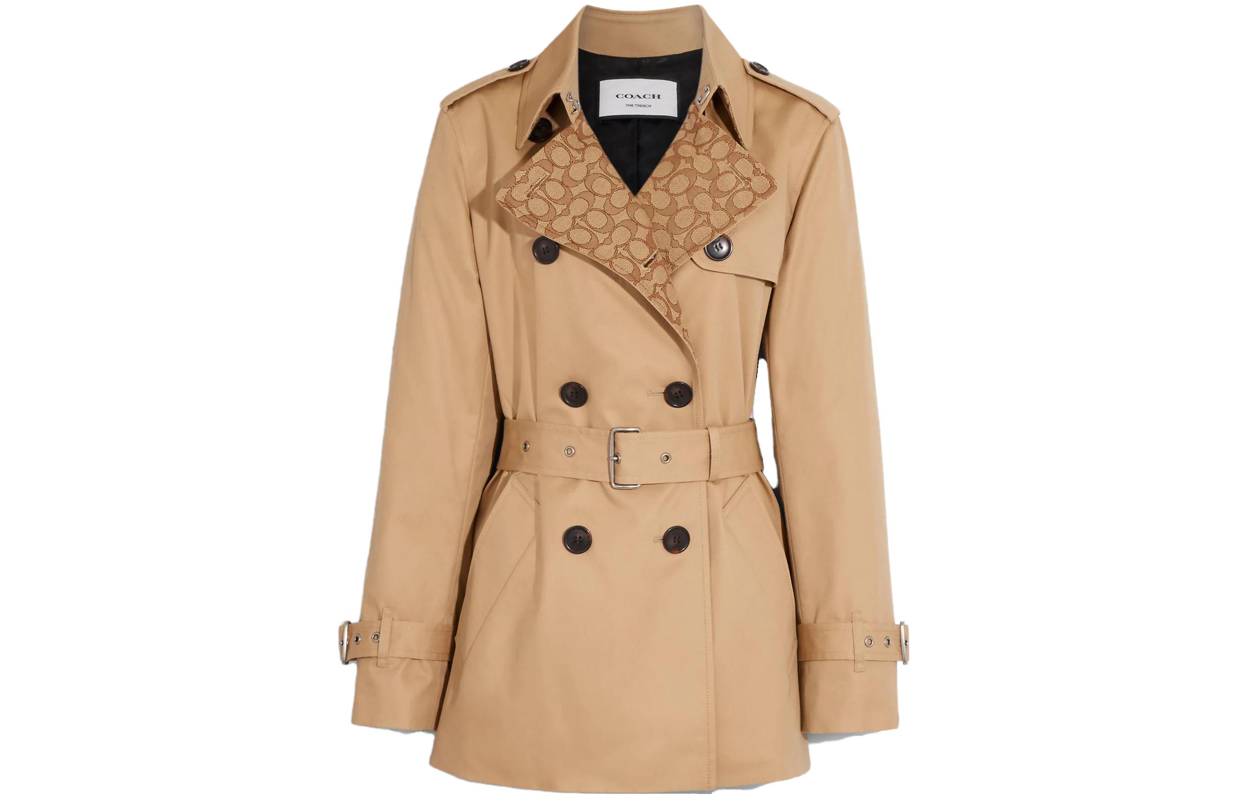 Order (Women) COACH  Long Sleeve Double-Breasted Trench Coat in Khaki. CG052-EAL