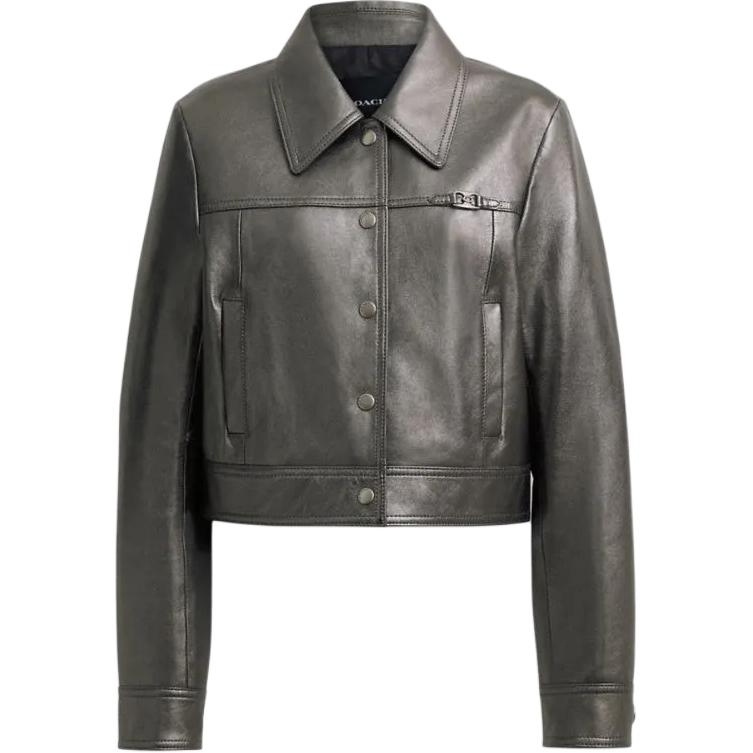 Order (Women) COACH  Metallic Silver Leather Jacket - Slim Fit Short Style CX551-SLV