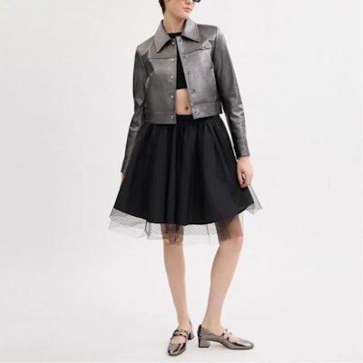 (Women) COACH Metallic Silver Leather Jacket - Slim Fit Short Style CX551-SLV Lookbook (Women) COACH Metallic Silver Leather Jacket - Slim Fit Short Style CX551-SLV