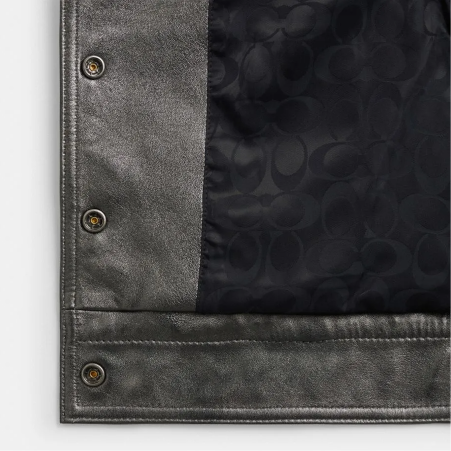 Details for (Women) COACH  Metallic Silver Leather Jacket - Slim Fit Short Style CX551-SLV