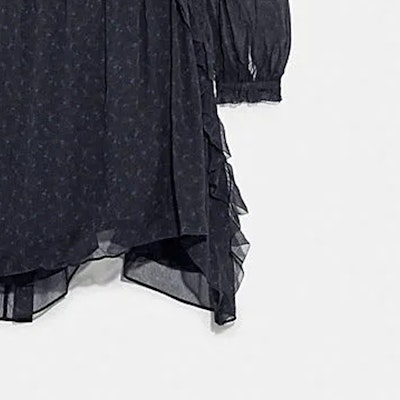 (W) COACH Gaun Biru Navy Bunga Ruffle V-Leher Bersimpul Lengan Panjang. C5473-NAV Sizing (W) COACH Gaun Biru Navy Bunga Ruffle V-Leher Bersimpul Lengan Panjang. C5473-NAV