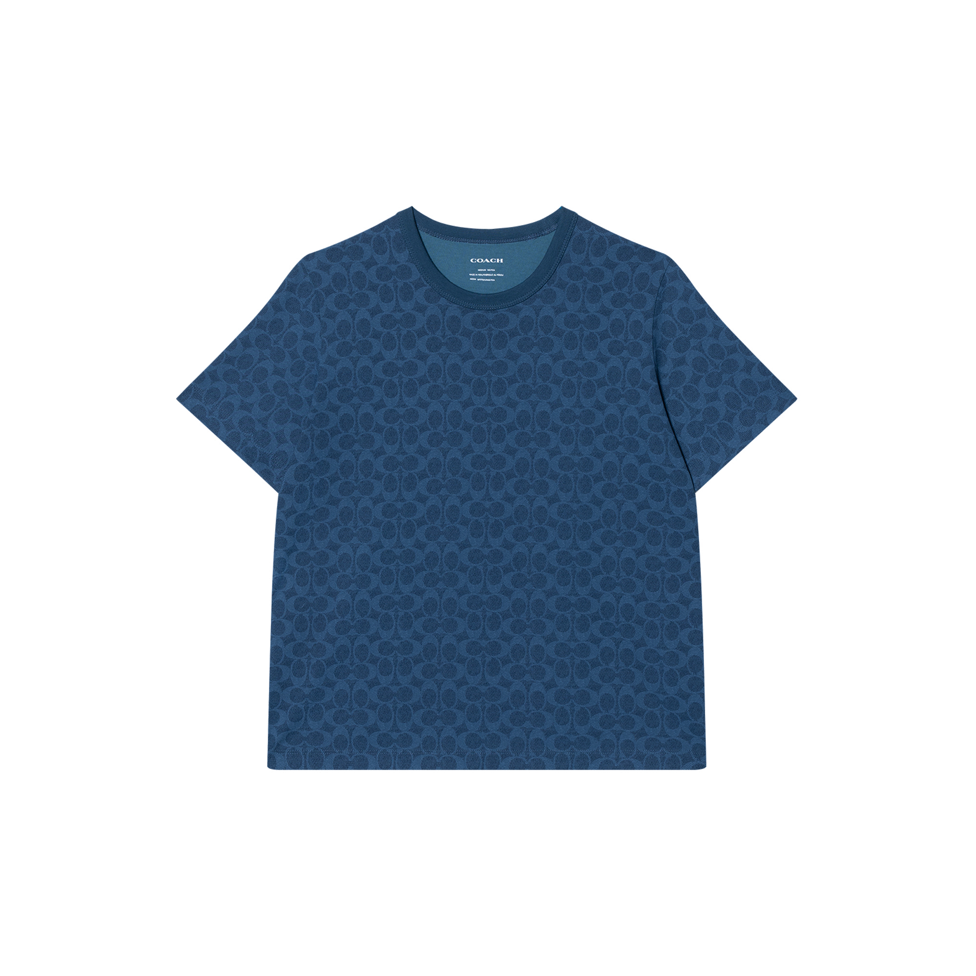 (Women) COACH  Navy Blue Printed Crew Neck Short Sleeve T-Shirt. CZ191-NAY