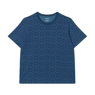 (Women) COACH Navy Blue Printed Crew Neck Short Sleeve T-Shirt. CZ191-NAY