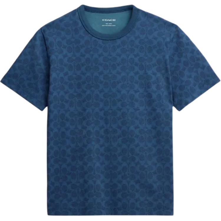 Order (Women) COACH  Navy Blue Printed Crew Neck Short Sleeve T-Shirt. CZ191-NAY