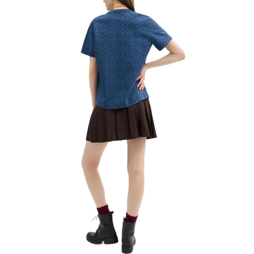 Shop (Women) COACH  Navy Blue Printed Crew Neck Short Sleeve T-Shirt. CZ191-NAY