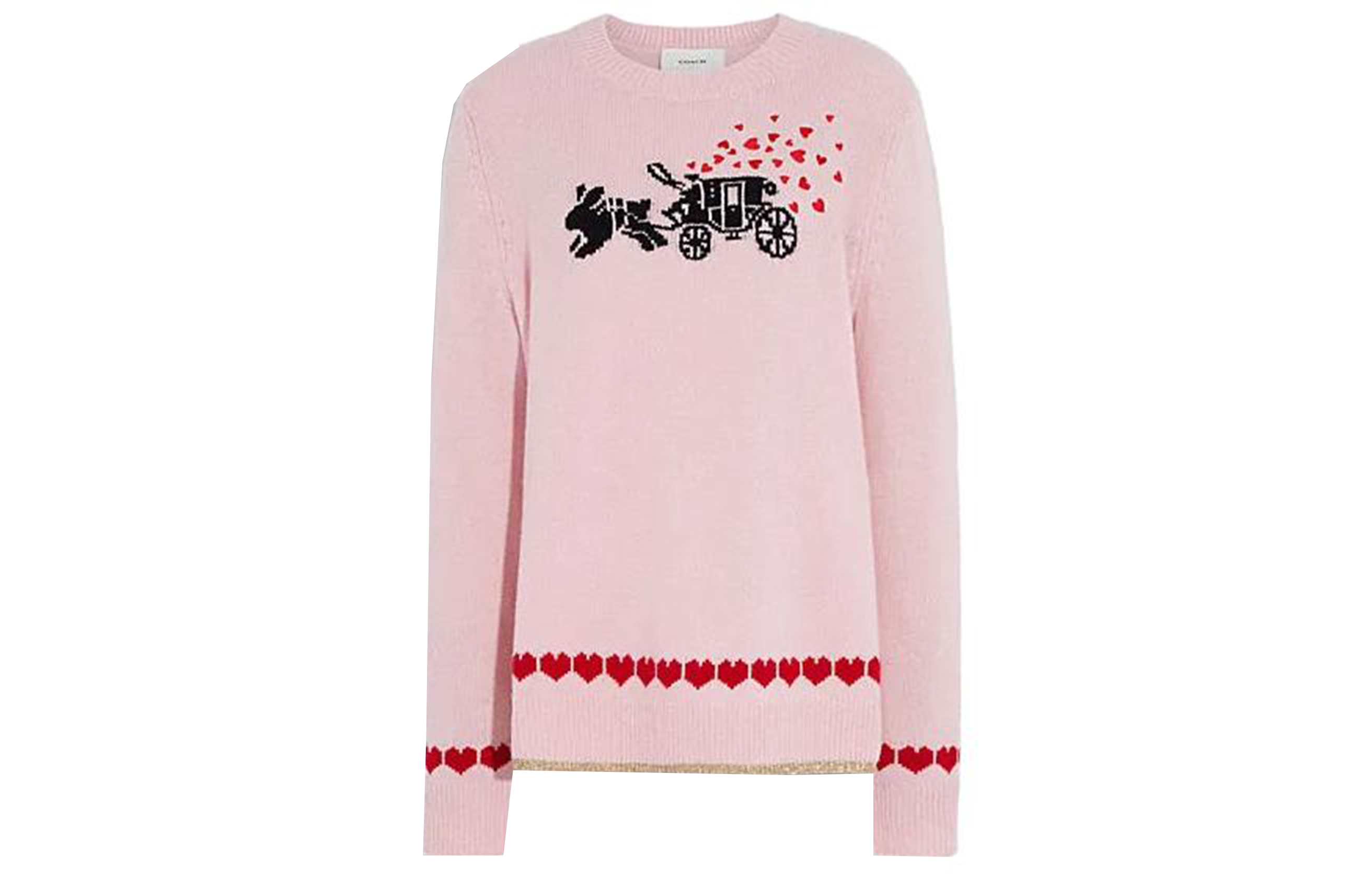 (Women) COACH  Pink Heart Embroidered Crewneck Sweater Long Sleeve. CE431-LPK