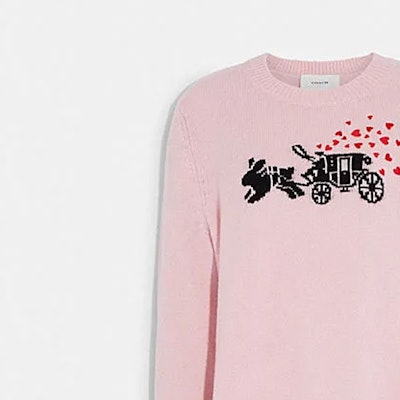 (Women) COACH Pink Heart Embroidered Crewneck Sweater Long Sleeve. CE431-LPK Purchase (Women) COACH Pink Heart Embroidered Crewneck Sweater Long Sleeve. CE431-LPK