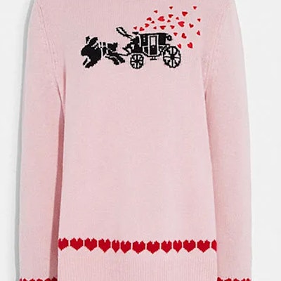 (Women) COACH Pink Heart Embroidered Crewneck Sweater Long Sleeve. CE431-LPK Details for (Women) COACH Pink Heart Embroidered Crewneck Sweater Long Sleeve. CE431-LPK