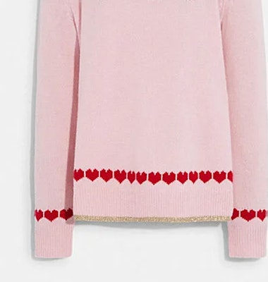 (Women) COACH Pink Heart Embroidered Crewneck Sweater Long Sleeve. CE431-LPK Sizing (Women) COACH Pink Heart Embroidered Crewneck Sweater Long Sleeve. CE431-LPK