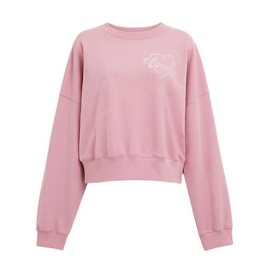 (Women) COACH Pink Heart Letter Print Crewneck Sweatshirt Casual Style. CP225-PIN