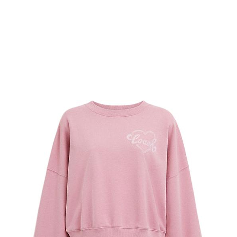 Sizing (W) COACH Pink Heart Letter Print Crewneck Sweatshirt Gaya Kasual. CP225-PIN