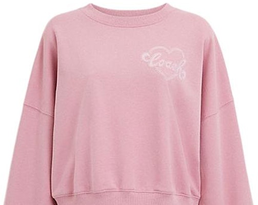 (W) COACH Pink Heart Letter Print Crewneck Sweatshirt Gaya Kasual. CP225-PIN Sizing (W) COACH Pink Heart Letter Print Crewneck Sweatshirt Gaya Kasual. CP225-PIN