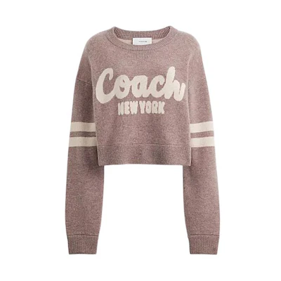 (Women) COACH Pink Logo Striped Short Knit Sweater SS24. CN488-PIN
