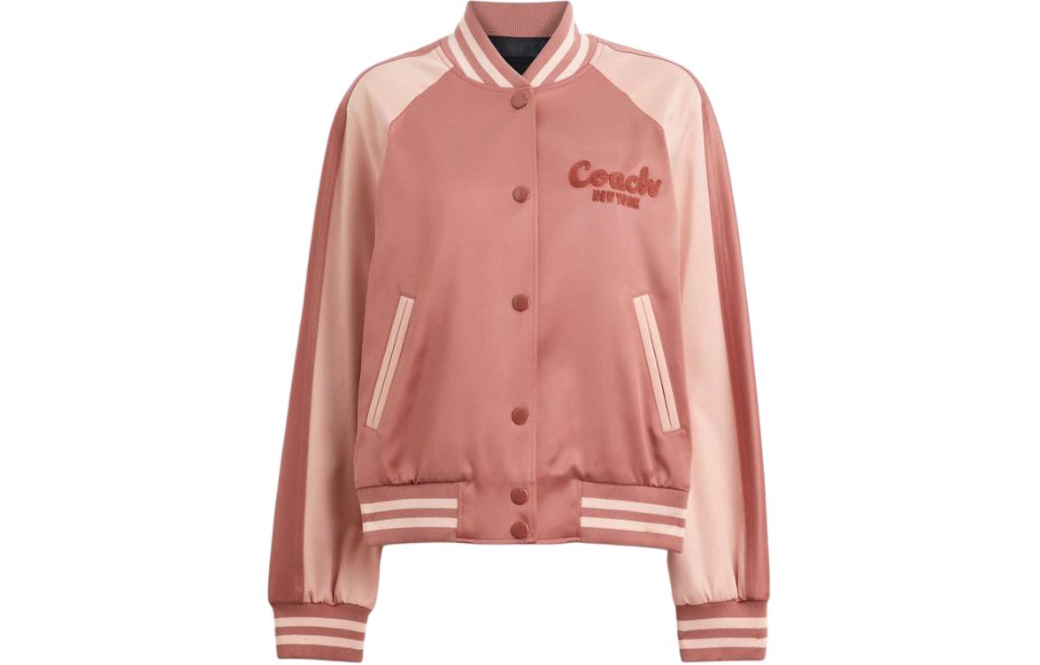 (Women) COACH  Pink Patchwork Logo Embroidered Long Sleeve Jacket SS24. CN476-PIN