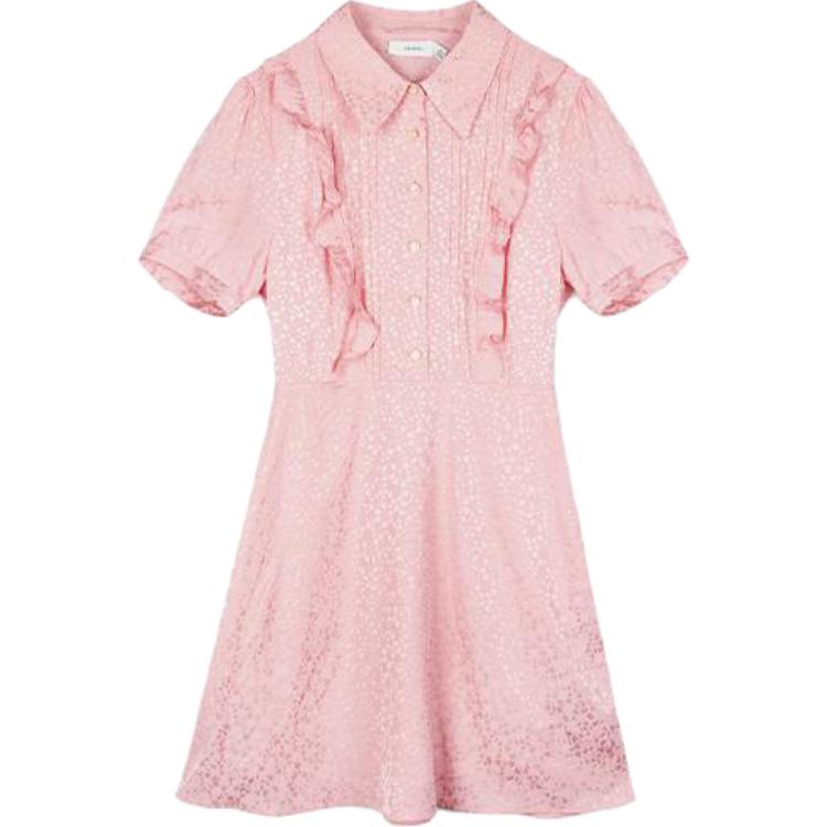 (Women) COACH  Pleated Front Short Sleeve Dress with Pointed Collar C8778-LRD