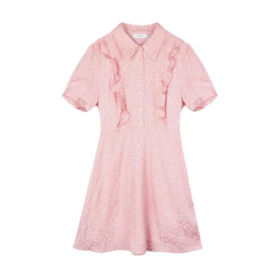 (Women) COACH Pleated Front Short Sleeve Dress with Pointed Collar C8778-LRD