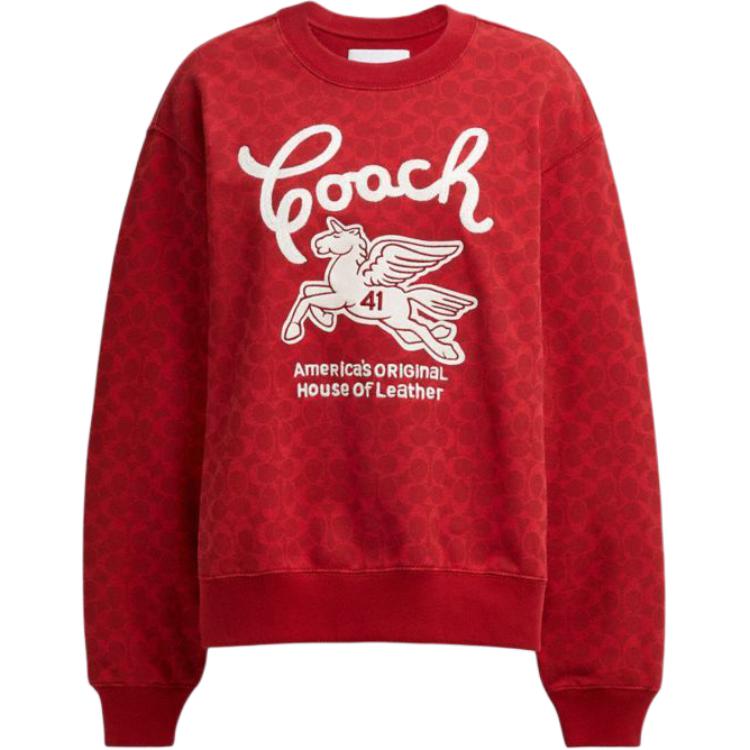 (Women) COACH  Red Printed Crewneck Long-Sleeve Sweatshirt. CX314-XKH