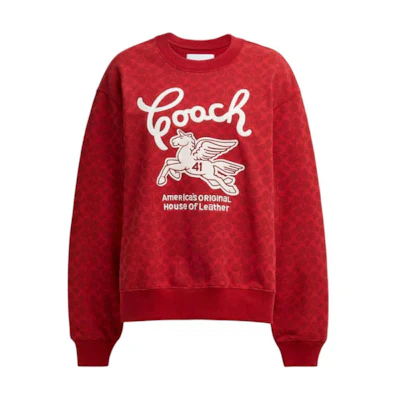 (Women) COACH Red Printed Crewneck Long-Sleeve Sweatshirt. CX314-XKH