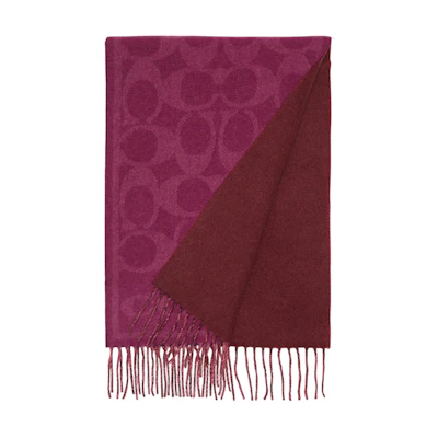 (Women) COACH Reversible Classic Logo 100% Cashmere Scarf with Tassels. CB692-C0J