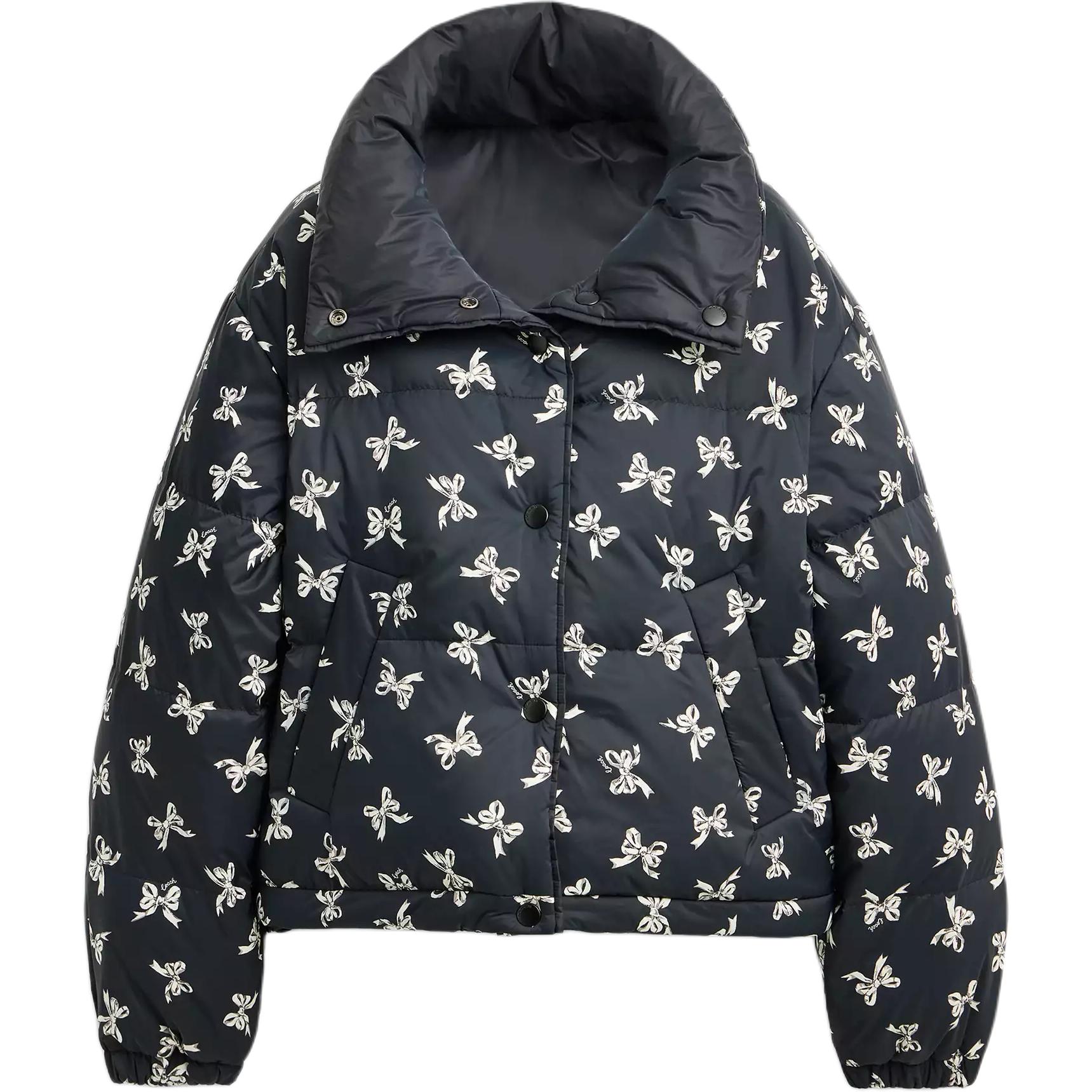 (Women) COACH  Reversible Full Print Puffer Jacket Black Long Sleeve Short Style CU418-BLC