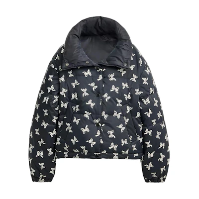 (Women) COACH Reversible Full Print Puffer Jacket Black Long Sleeve Short Style CU418-BLC