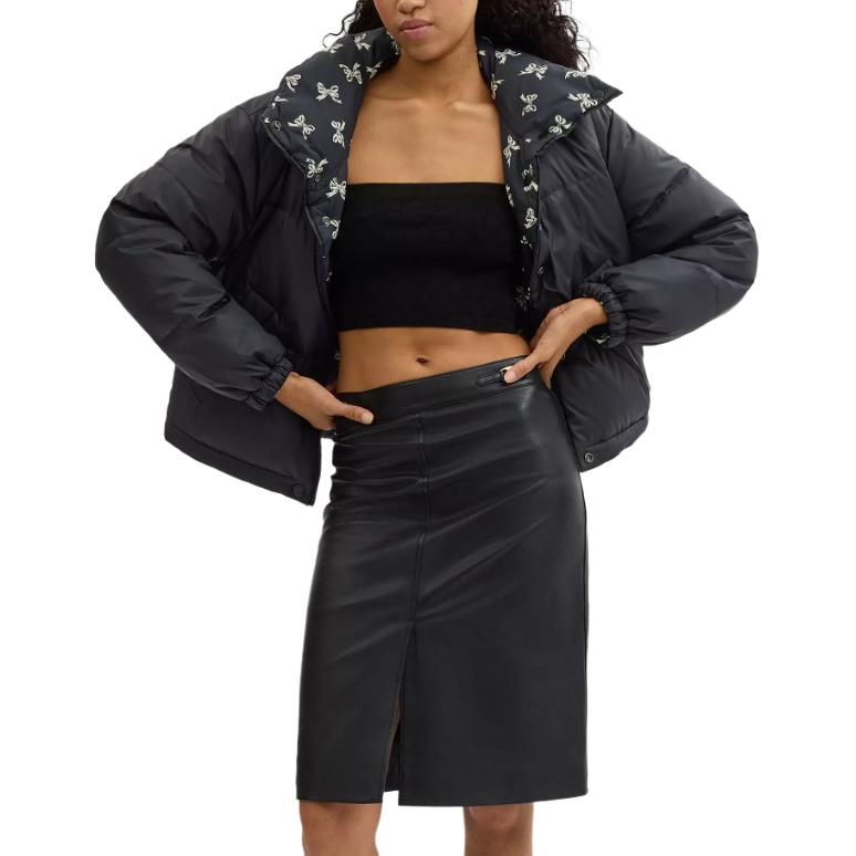 Purchase (Women) COACH  Reversible Full Print Puffer Jacket Black Long Sleeve Short Style CU418-BLC