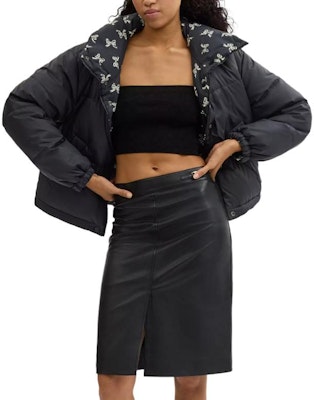 (Women) COACH Reversible Full Print Puffer Jacket Black Long Sleeve Short Style CU418-BLC Purchase (Women) COACH Reversible Full Print Puffer Jacket Black Long Sleeve Short Style CU418-BLC