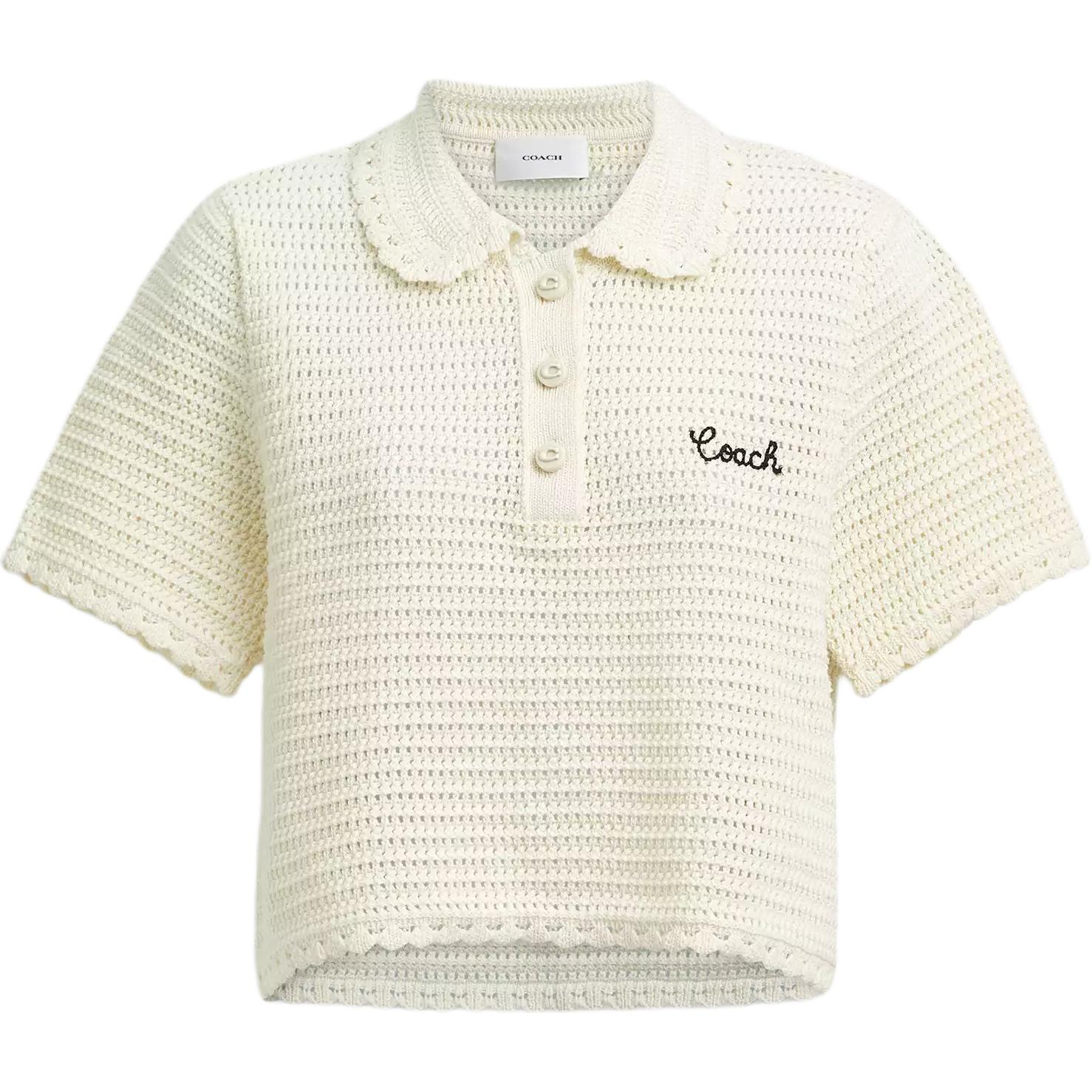 (Women) COACH  Short-Sleeve Cotton Knit Polo Shirt Beige SS25 Summer Collection CAU12-CRM