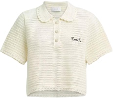 (Women) COACH Short-Sleeve Cotton Knit Polo Shirt Beige SS25 Summer Collection CAU12-CRM (Women) COACH Short-Sleeve Cotton Knit Polo Shirt Beige SS25 Summer Collection CAU12-CRM