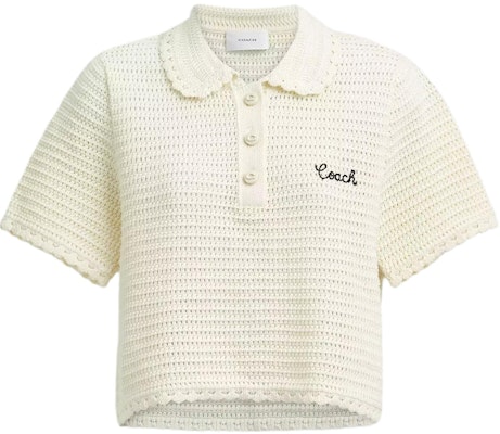 (Women) COACH Short-Sleeve Cotton Knit Polo Shirt Beige SS25 Summer Collection CAU12-CRM Order (Women) COACH Short-Sleeve Cotton Knit Polo Shirt Beige SS25 Summer Collection CAU12-CRM