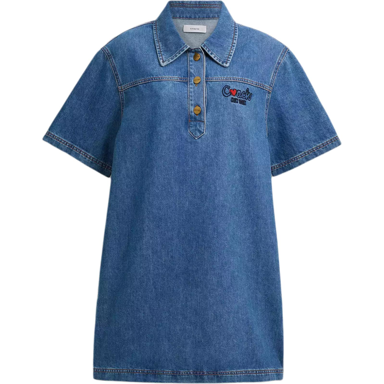 (Women) COACH  Short-Sleeve Dress with Collar, Buttons, Pockets & Heart Embroidery CBB68-XTA