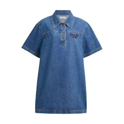 (Women) COACH Short-Sleeve Dress with Collar, Buttons, Pockets & Heart Embroidery CBB68-XTA