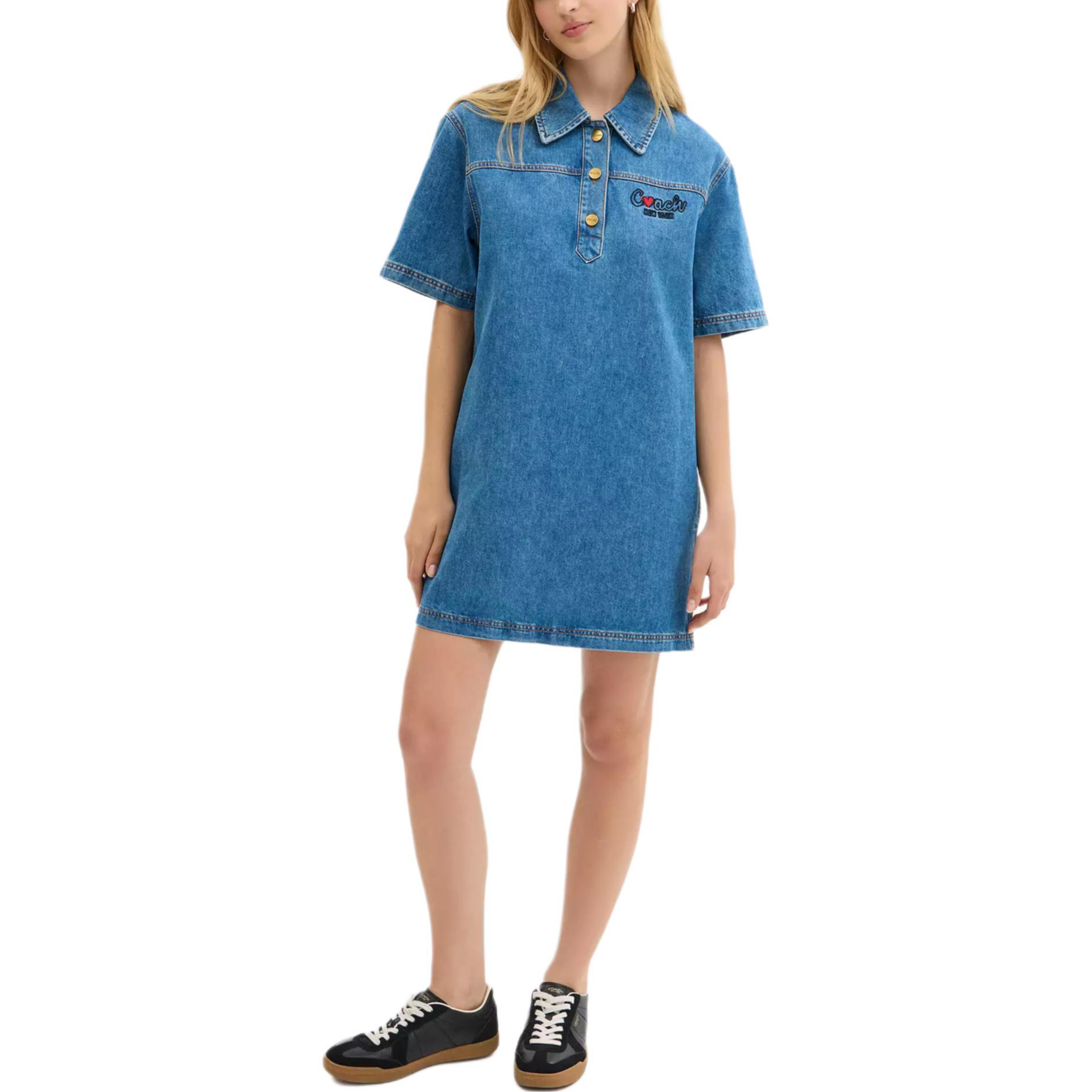 Lookbook (W) COACH Gaun Lengan Pendek dengan Kolar, Butang, Poket & Sulaman Hati CBB68-XTA